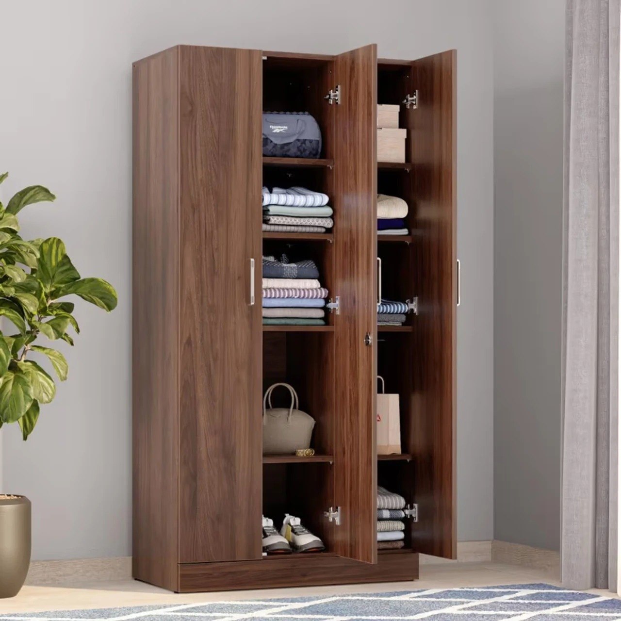 Wakefit Twill Engineered Wood 2 Door Wardrobe (Napa Oak, Knock Down) – Modern Wooden Wardrobe with Spacious Shelves & Premium Finish